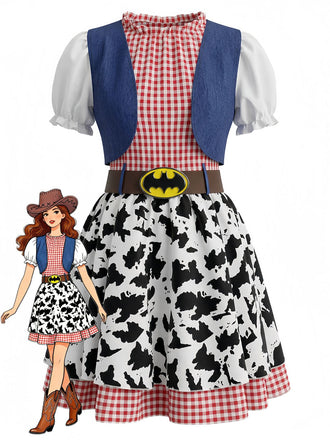 Multicolor 1970s Plaid Bats Cow Skin Patchwork Dress - vintage dress, retro fashion for vintage lovers