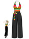 She finds her 1970s story in this Multicolor 1970s Striped Bow Halter Jumpsuit