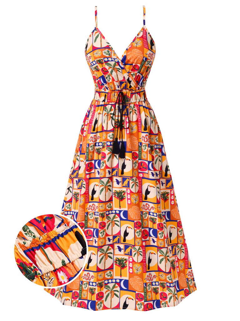 She slips into this Multicolor 1970s Tropical Floral Dress and suddenly it's a 1970s daydream