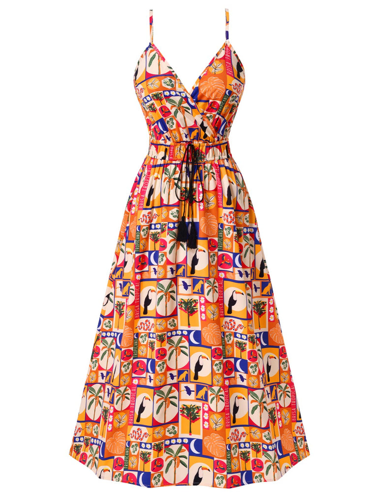 Multicolor 1970s Tropical Floral Dress: where 1970s romance meets her modern spirit