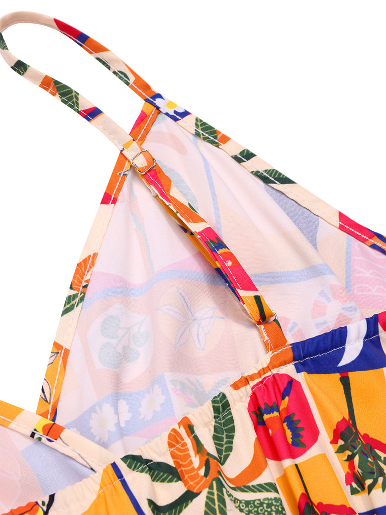 Multicolor 1970s Tropical Floral Dress — a 1970s silhouette that turns sidewalks into runways
