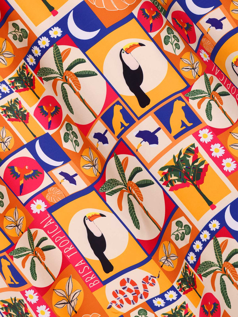 She slips into this Multicolor 1970s Tropical Floral Dress and suddenly it's a 1970s daydream