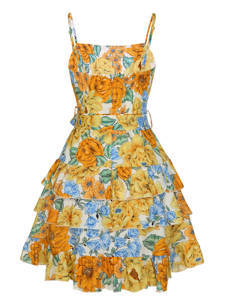 Multicolor 1980s Floral Layered Strap Dress, vintage dress, retro fashion, floral print - perfect for women who love vintage and retro fashion