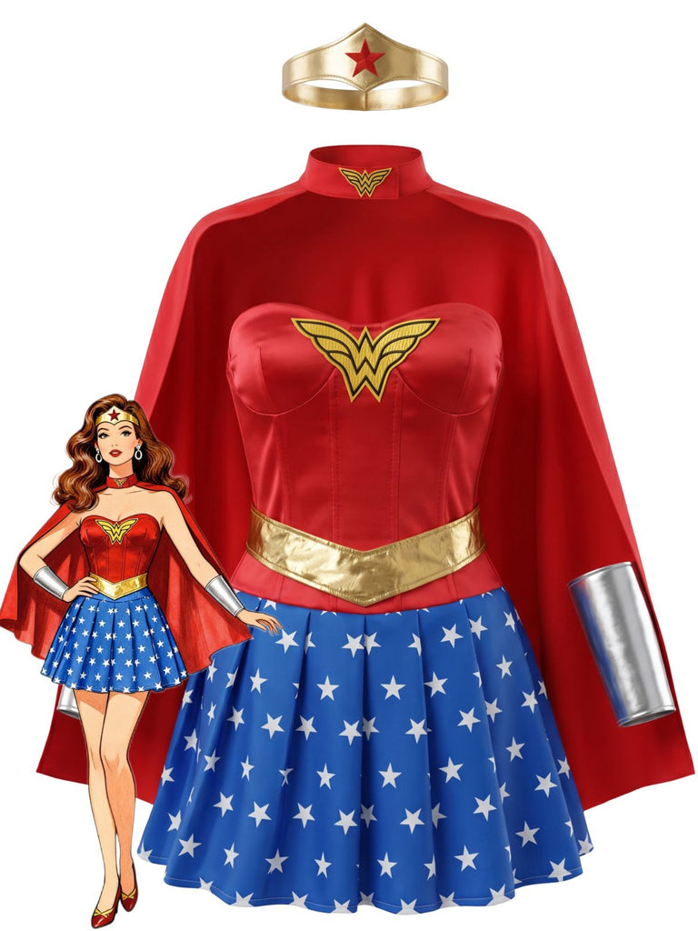 Wonder Woman Superhero Halloween Cosplay Costume Dress for Adult