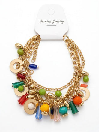Multicolor Boho Layered Beaded Chain Bracelet - vintage fashion, retro style, classic elegance for vintage lovers