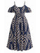 Plus Size Blue 1950s Floral Ruffle Striped Dress 3