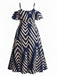 Plus Size Blue 1950s Floral Ruffle Striped Dress 4