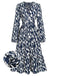 She slips into this Navy Blue 1930s Geometric Printed V-Neck Dress and suddenly it's a 1930s daydream