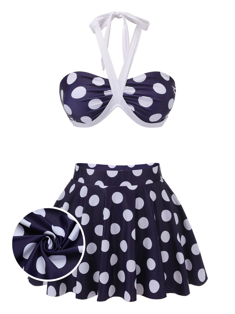 Navy Blue 1940s Polka Dot Halter Swimsuit: timeless style reimagined
