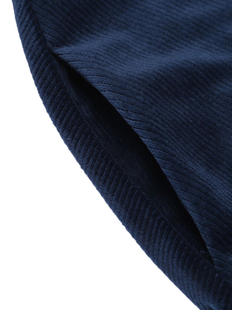 Navy Blue 1950s Corduroy Long Coat - vintage fashion, retro style