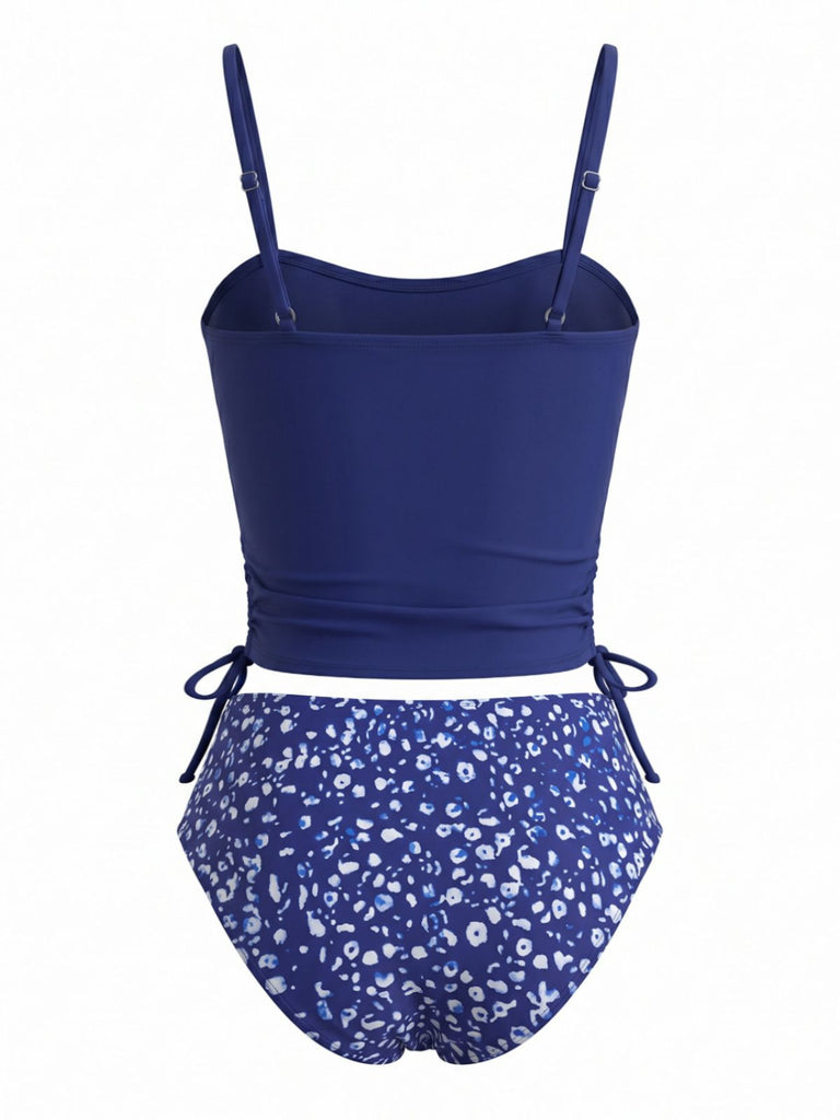 Navy 1950s Print Spaghetti Strap Tankini Set 4