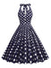 Navy Blue 1950s Polka Dot Halter Dress: timeless style reimagined