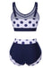 This Navy Blue 1950s Polka Dots High-Waist Swimsuit carries 1950s vacation dreams in every stitch