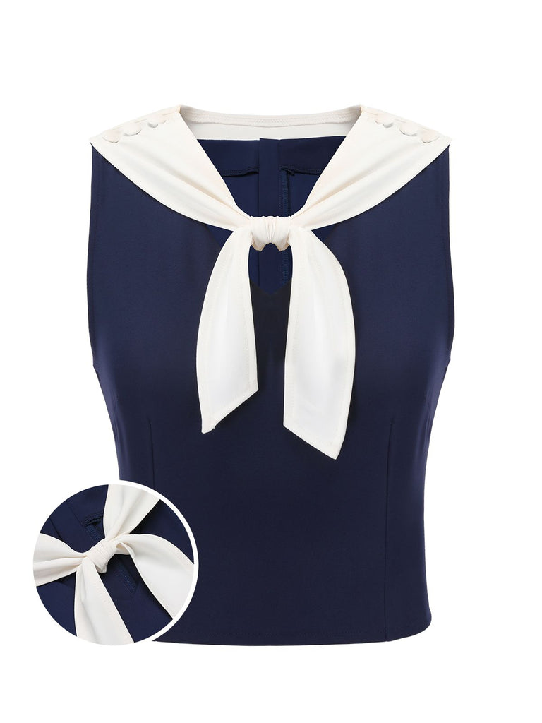 Navy Blue 1950s Solid Sailor Collar Blouse, vintage top, retro blouse - perfect for women who love vintage and retro fashion