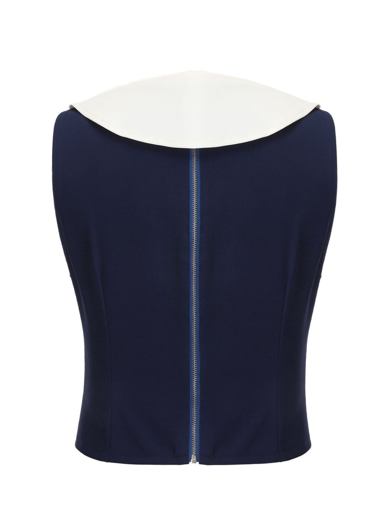 Navy Blue 1950s Solid Sailor Collar Blouse, vintage top, retro blouse - perfect for women who love vintage and retro fashion