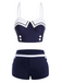Navy Blue 1950s Spaghetti Buttons Swimsuit: 1950s Riviera elegance, reimagined for her
