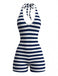 [Pre-Sale] Navy Blue 1950s Striped Halter Romper, vintage romper, retro jumpsuit - perfect for women who love vintage and retro fashion