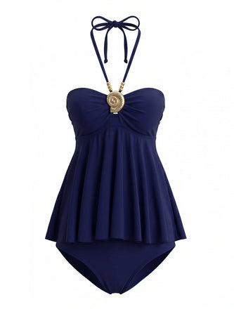 Navy Blue 1980s Cutout Set Tankini