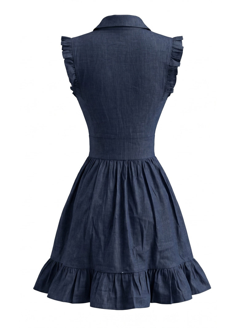 denim dress amazon Navy Blue 1980s Ruffle Sleeve Zip Front A-Line Tommy Hilfiger Women's Fit Style:EG01926DN Sleeveless denim dress with Online April 15 2026