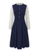 Navy Blue 1980s Ruffle Collar Heart Buttons Dress - vintage dress, retro fashion