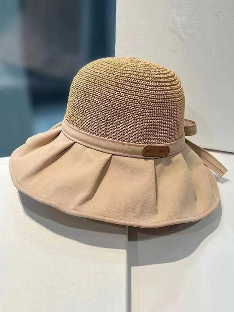 Vintage Canvas Brim Bow Sun Hat