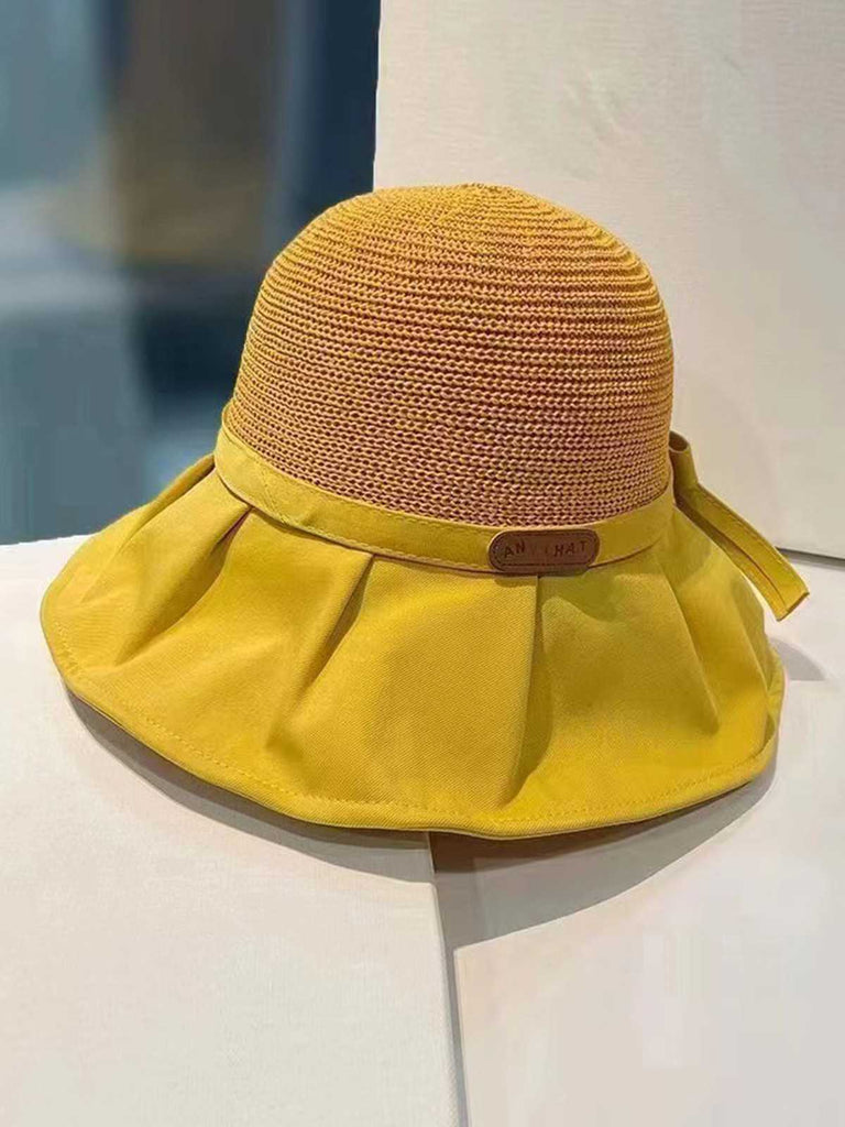 Vintage Canvas Brim Bow Sun Hat