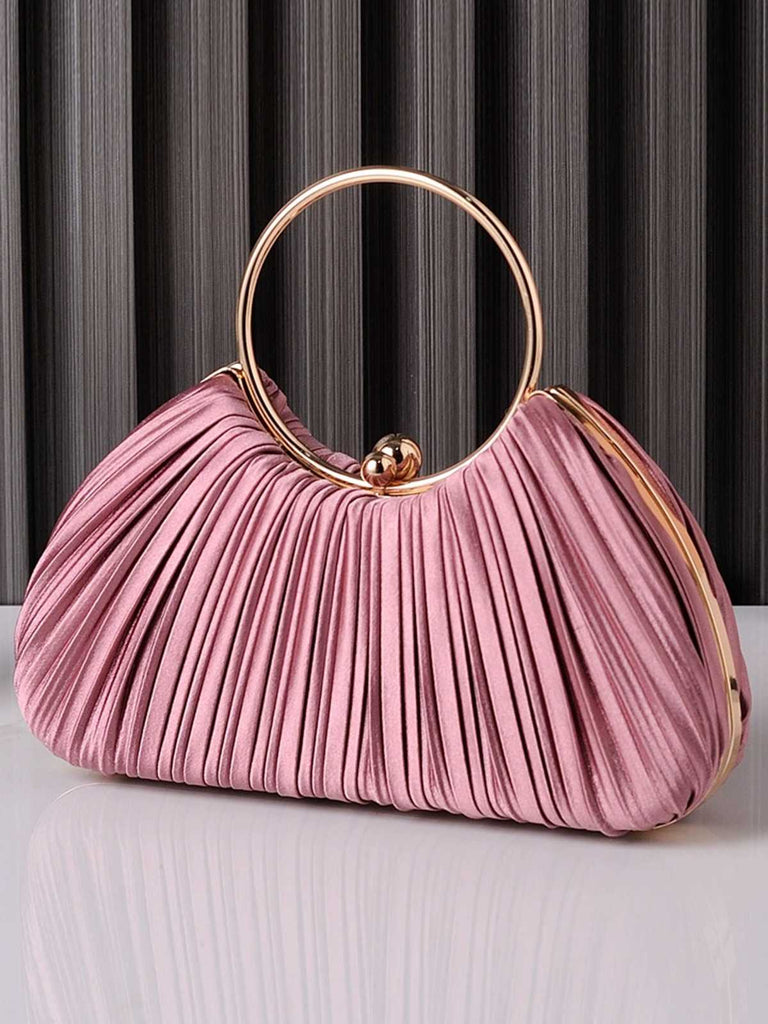 Pleated Ring-Handle Evening Bag