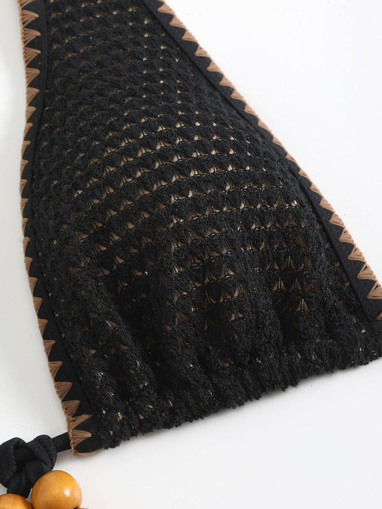 Black 1960s Knitted Beaded Bikini Set