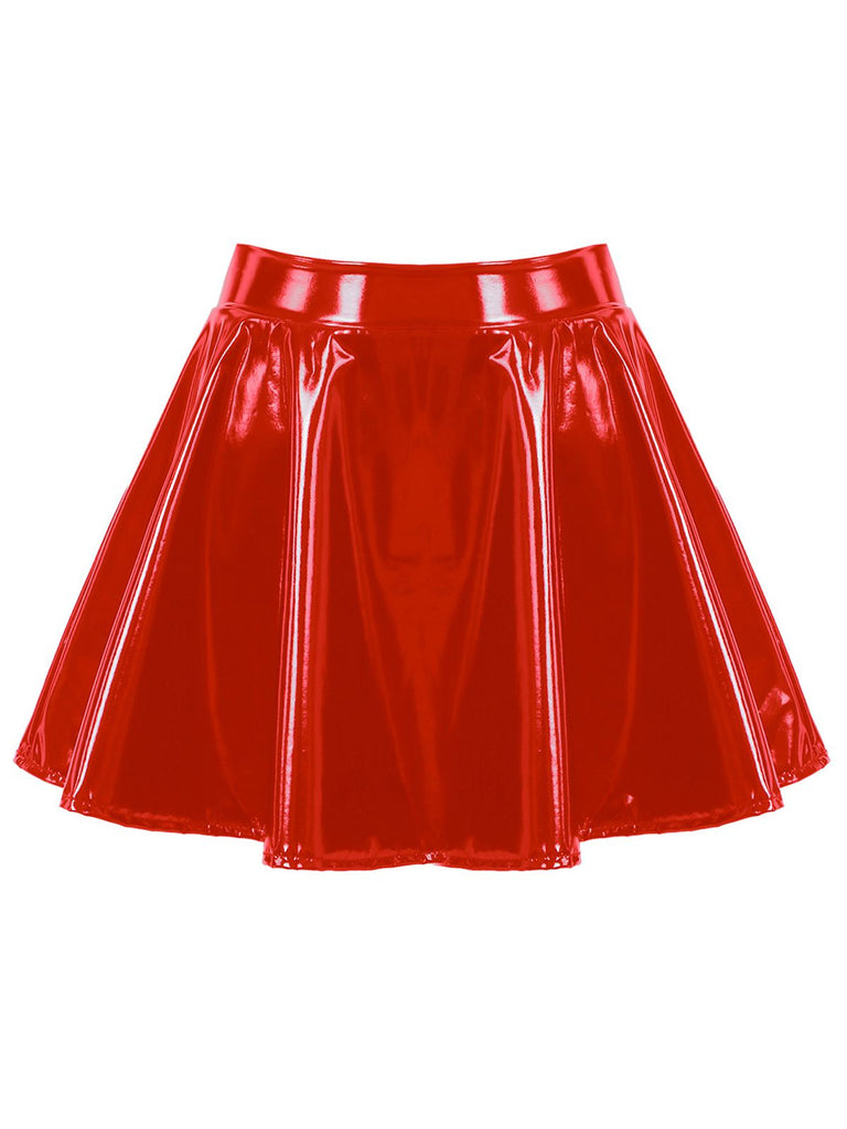 1980s Patent Leather Pleated Mini Skirt Retro Stage