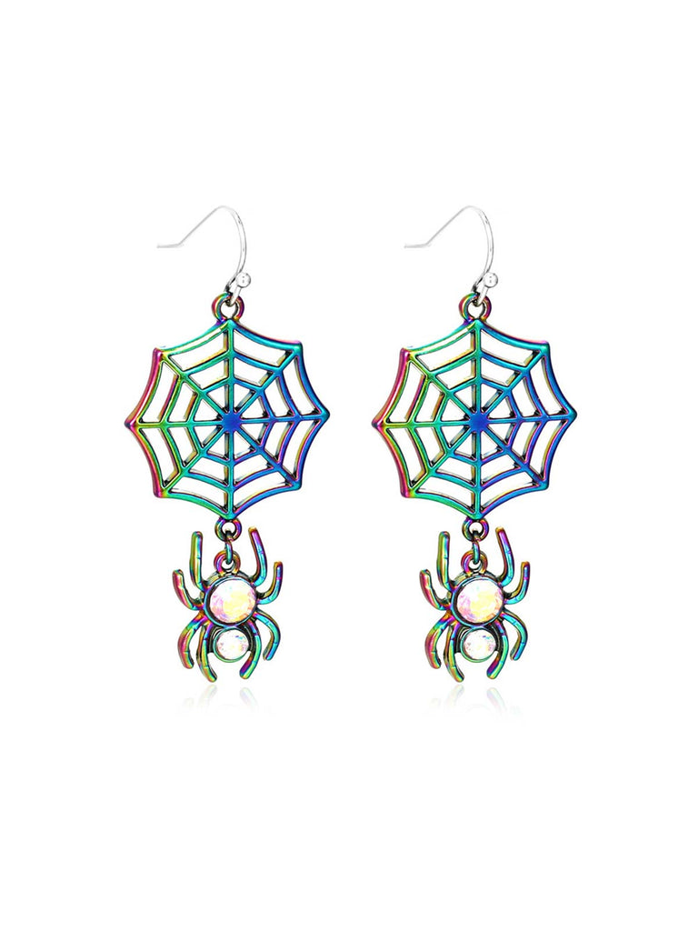 Halloween Fantasy Colorful Spider Web Earrings