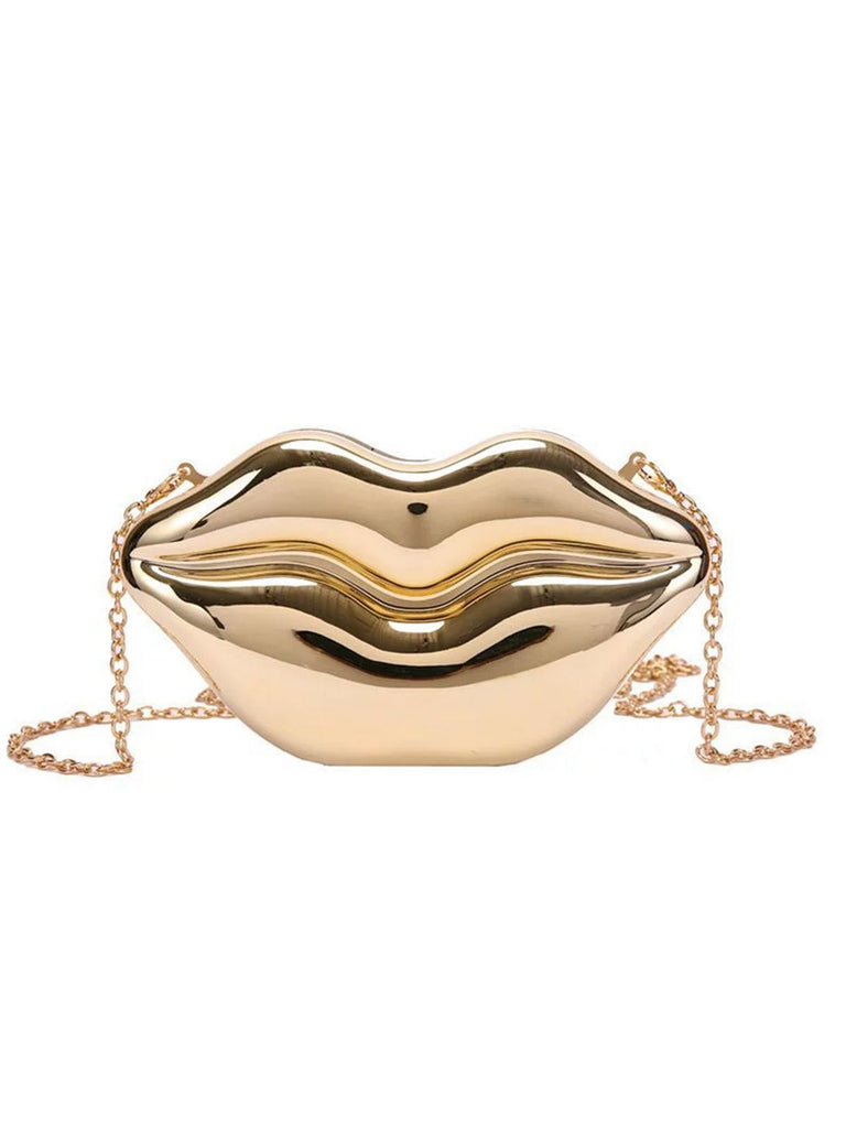Lip-Shaped Metallic Shoulder Bag