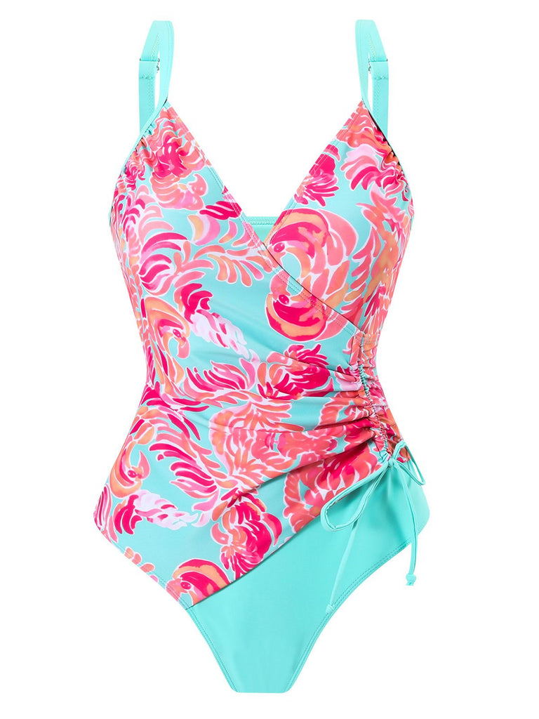 1960s Side-Laced V-Neck One-Piece Swimsuit