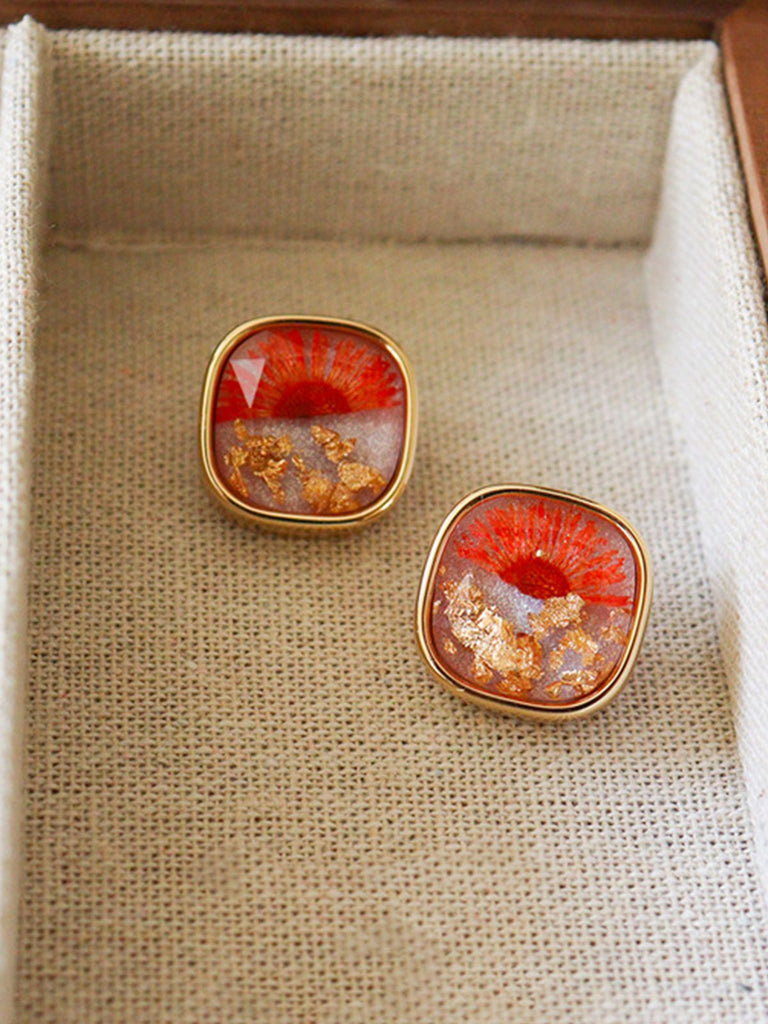 Christmas Gold Plated Camellia Earrings