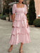 1940s Solid Puff Sleeve Ruffle Trim Tiered Dress