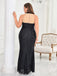 [Plus Size] Black 1930s Lace Patchwork Fishtail Evening Dress