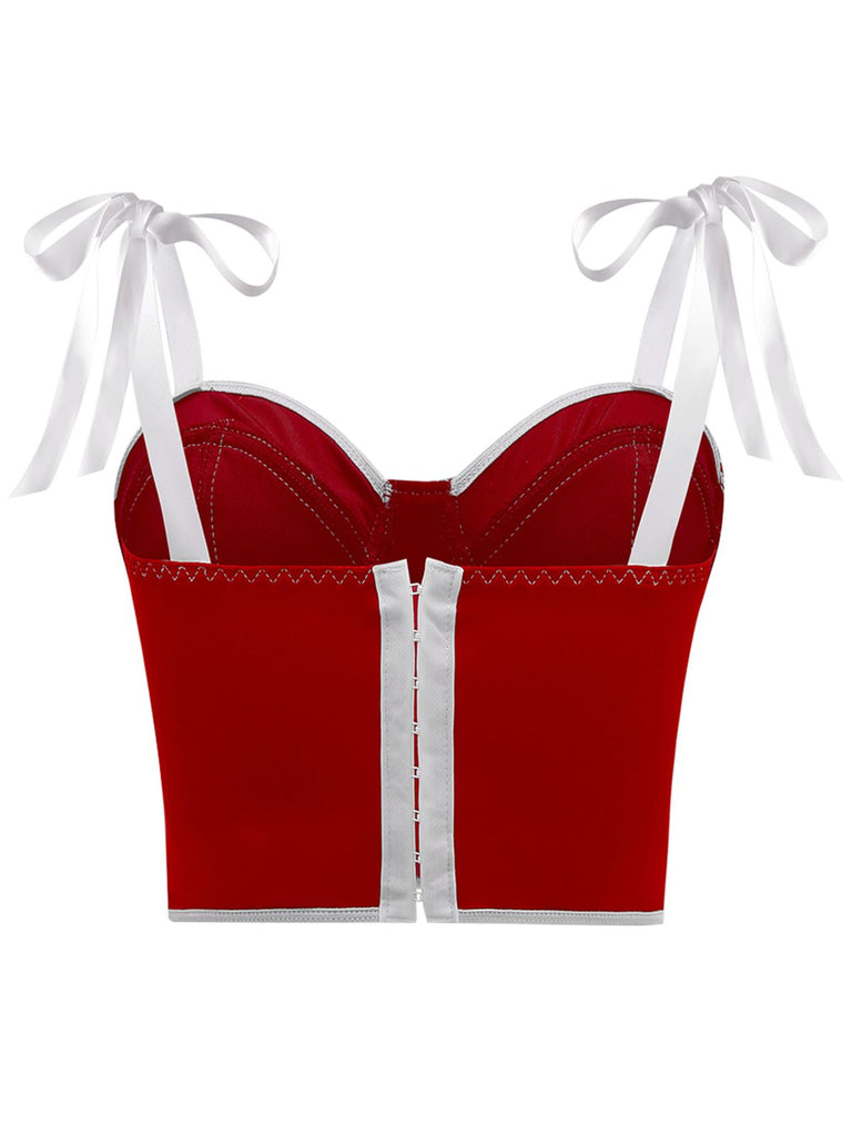 1940s Lace-Up Bow Mesh Corset Crop Camisole