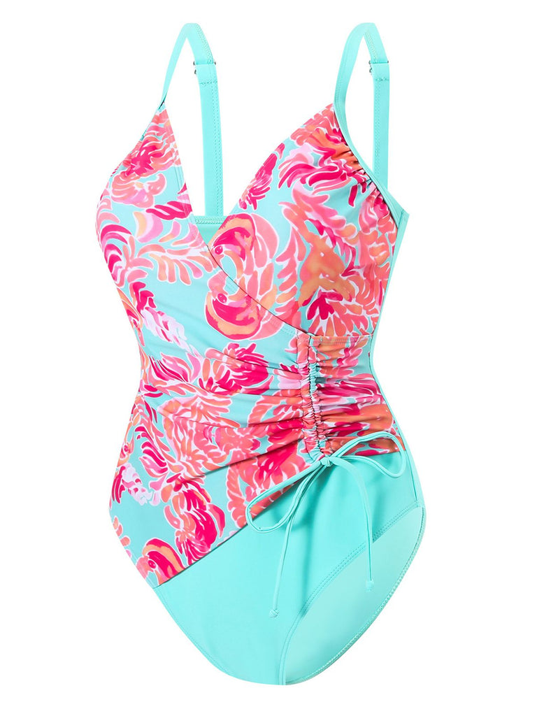 1960s Side-Laced V-Neck One-Piece Swimsuit