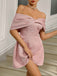 Pink 1950s Leaf Jaquard Off-Shoulder Dress