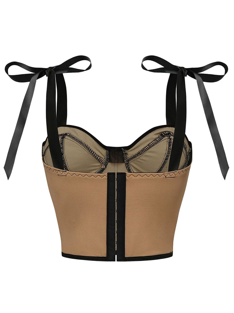 1940s Lace-Up Bow Mesh Corset Crop Camisole