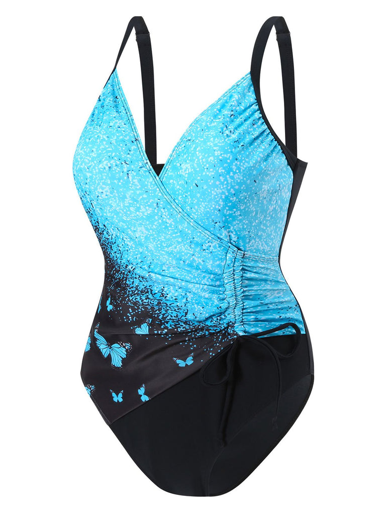 1960s Side-Laced V-Neck One-Piece Swimsuit