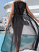 Black 1930s Solid Deep V-Neck Chiffon Cover-Up