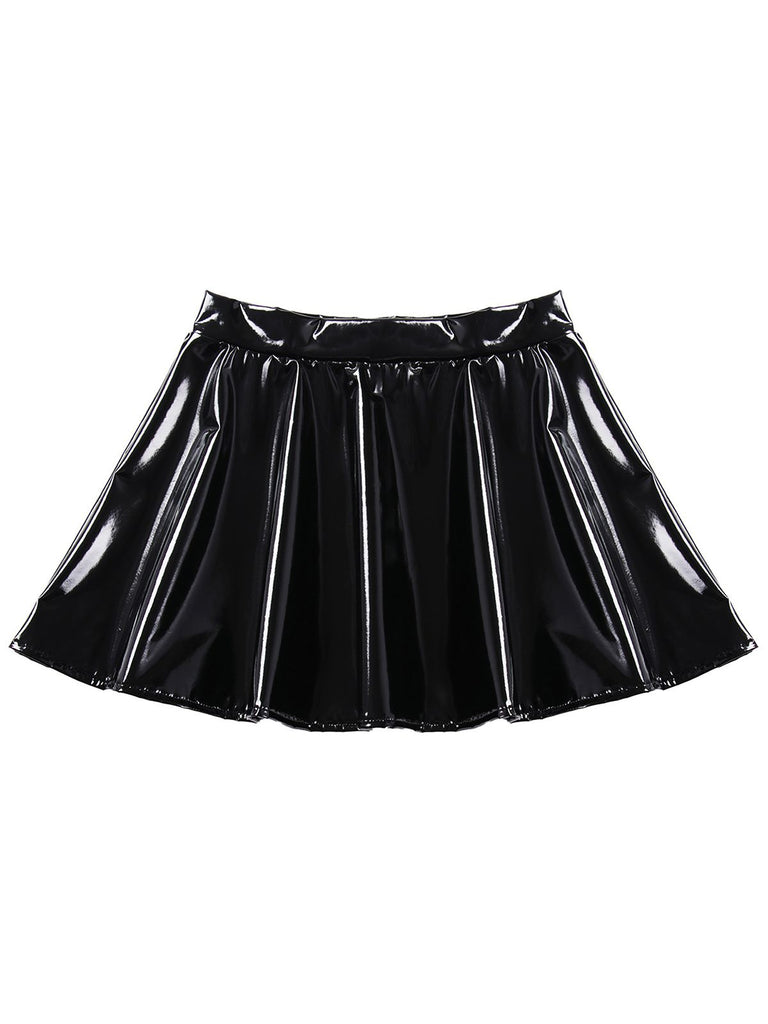 1980s Patent Leather Pleated Mini Skirt