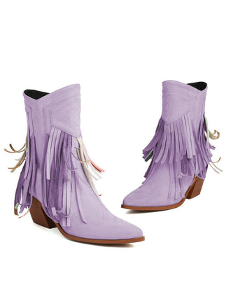 Vintage Tassel Mid Heel Flannelette Boots