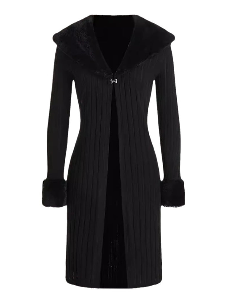 Black 1960s Fur Collar Cuffs Coat