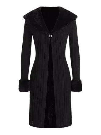 Black 1960s Fur Collar Cuffs Coat