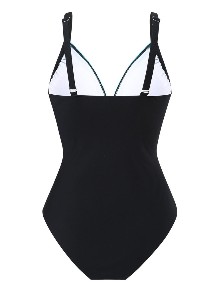 1960s Side-Laced V-Neck One-Piece Swimsuit