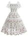 1950s Embroidered Flowers Mesh Puff Sleeve Dress