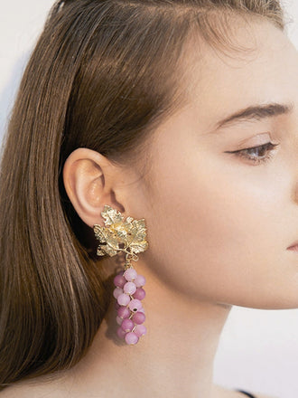 Gold‑Leaf Grape Cluster Dangle Earrings