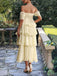 1940s Solid Puff Sleeve Ruffle Trim Tiered Dress