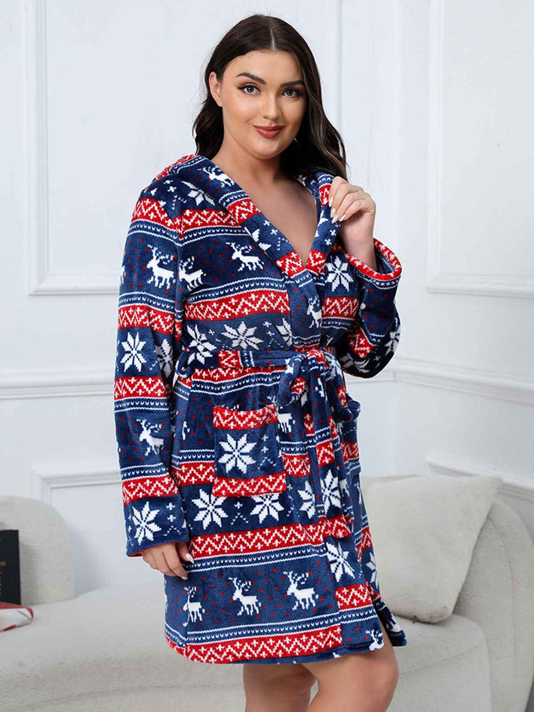[Plus Size] 1940s Christmas Print Flannel Thickened Sleepwear